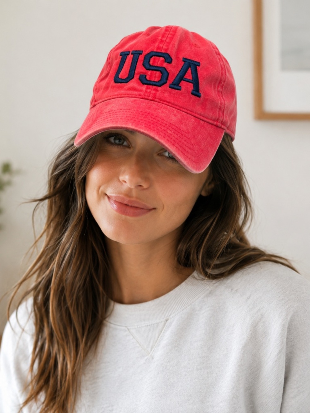 Mighty Fine Women’s USA Red Distressed Adjustable Baseball Cap Hat